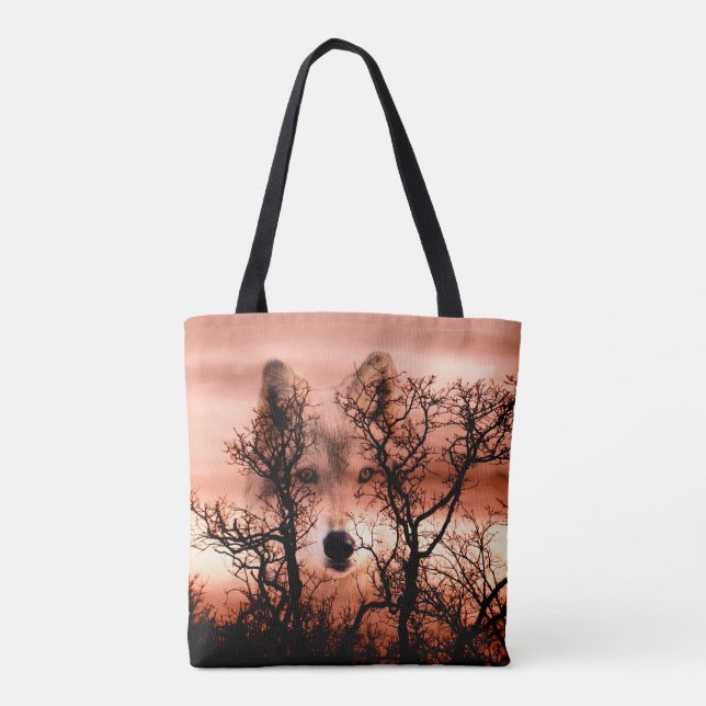 Bolsa Tote Lobo do por do sol (Verso)