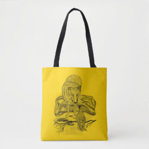 Bolsa Tote Lobo e corvo - design do preto e do amarelo