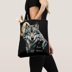 Bolsa Tote Lobo e Lua Dourada