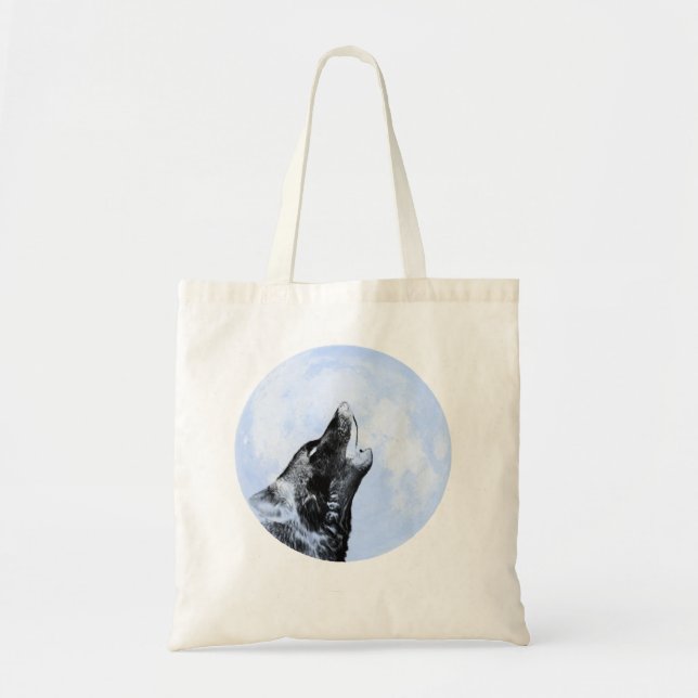 Bolsa Tote Lobo fantasma uivando na lua (Frente)