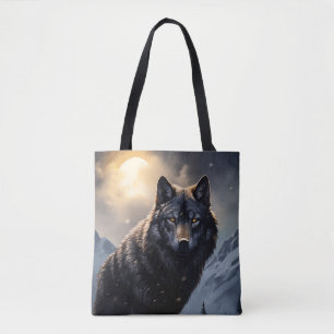 Bolsa Tote Lobo Negro nas Montanhas Snowy