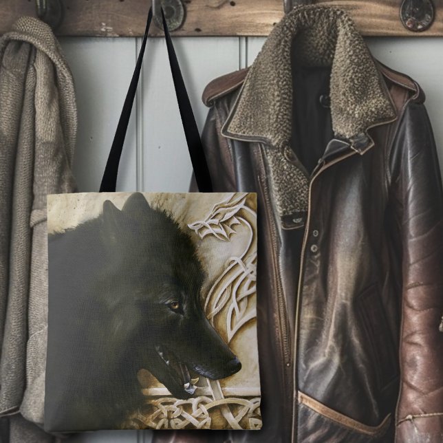 Bolsa Tote Lobo Negro Nó Celta de Dragão Fantasia (Criador carregado)