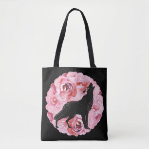 Bolsa Tote Lobo preto com a sacola cor-de-rosa dos rosas