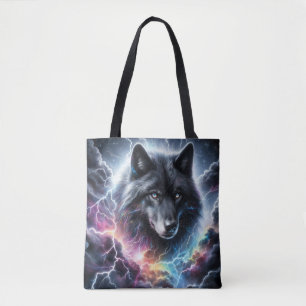 Bolsa Tote Lobo Preto com Relâmpago