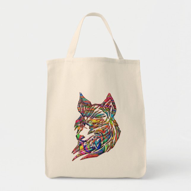 Bolsa Tote Lobo tribal abstrato (Frente)