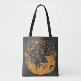 Bolsa Tote Lobos Dourados do Sol e da Lua