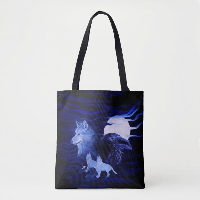 Bolsa Tote Lobos e Raven com lua de cheio (Frente)