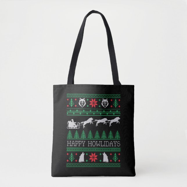 Bolsa Tote Lobos Engraçados Wolf Lover Ugly Christmas Sweater (Frente)