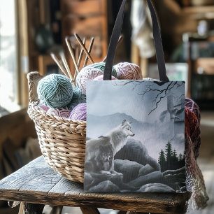 Bolsa Tote Lobos Místicos Guardam Castelo Fantasia Vida Selva