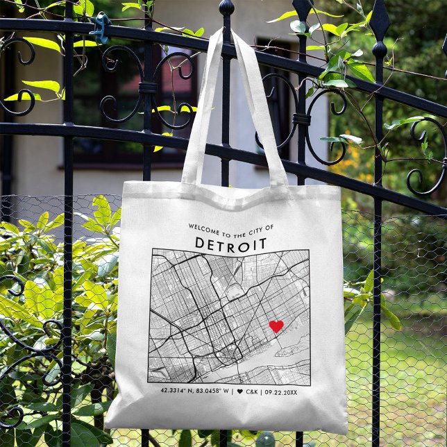 Bolsa Tote Localizador de Detroit Love | Boas-vindas ao Casam (Criador carregado)