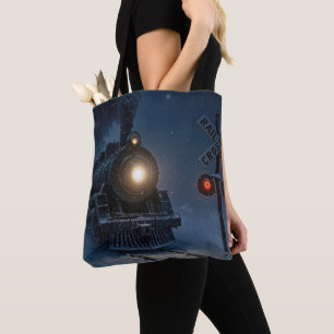 Bolsa Tote Locomotiva a Vapor Antiga no Inverno