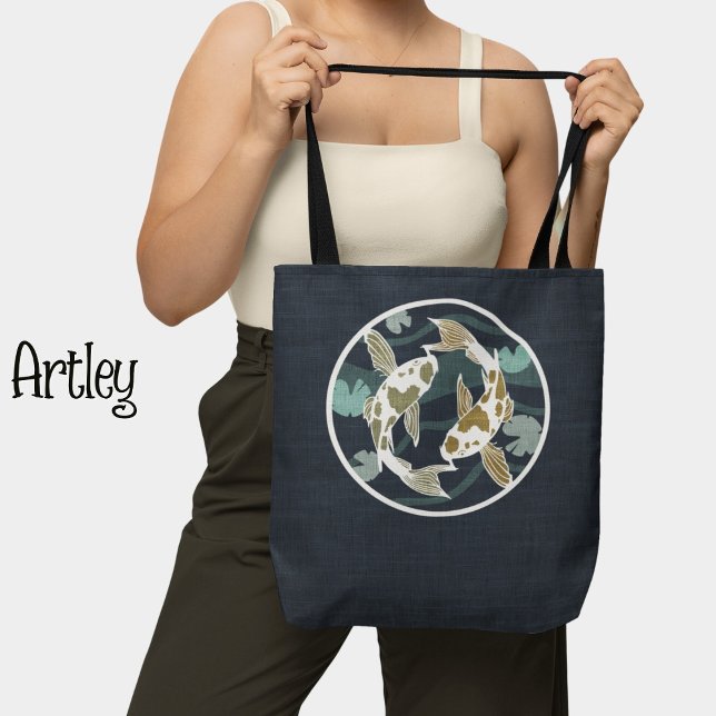 Bolsa Tote Logotipo bonito de atum e marisco azul (Criador carregado)