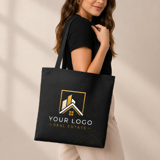 Bolsa Tote Logotipo de Imóveis de Luxo Preto Dourado