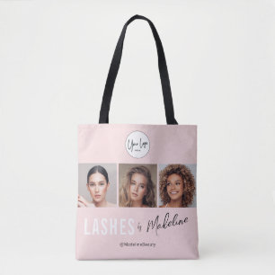 Bolsa Tote Logotipo de Roteiro Rosa Corado Foto Cílios Estúdi