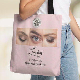 Bolsa Tote Logotipo de Rótulo Rosa Corado Foto Cílios Estúdio