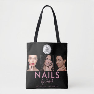 Bolsa Tote Logotipo de Salão de Artista de Unhas Preto Rosa M