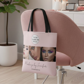 Bolsa Tote Logotipo de Script Rosa-Blush Photo Makeup Studio