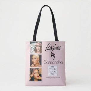 Bolsa Tote Logotipo de Script Rosa Corado 3 Foto Lash Tech Ne