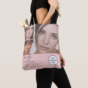 Bolsa Tote Logotipo de Script Rosa Corado Foto Estúdio de Maq