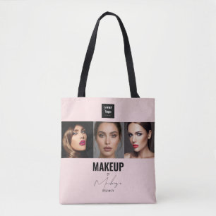Bolsa Tote Logotipo de Script Rosa Corado Foto Estúdio de Maq