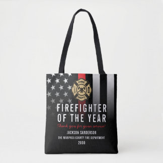 Bolsa Tote Logotipo do Funcionário do Ano Bombeiro Linha Verm