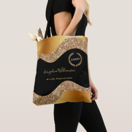 Bolsa Tote Logotipo Dourado Elegante de Preto