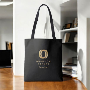 Bolsa Tote Logotipo Dourado profissional simples em preto