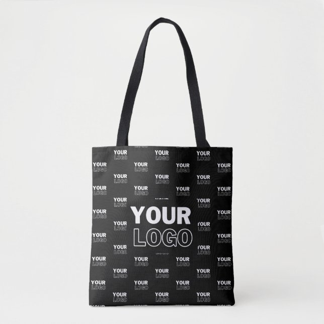Bolsa Tote Logotipo e fundo Repetição do logotipo | Preto (Frente)