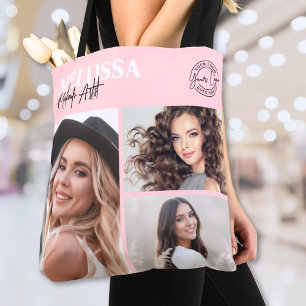 Bolsa Tote Logotipo Foto Maquiagem Rosa Corado