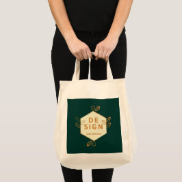 Bolsa Tote logotipo hexagonal creme decorativo em um verde es