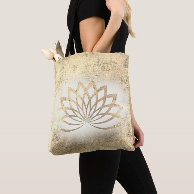 Bolsa Tote logotipo ouro lotus (Close Up)