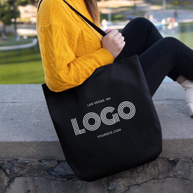 Bolsa Tote Logotipo retangular preto e branco moderno (Black and White Logo Tote Bag)