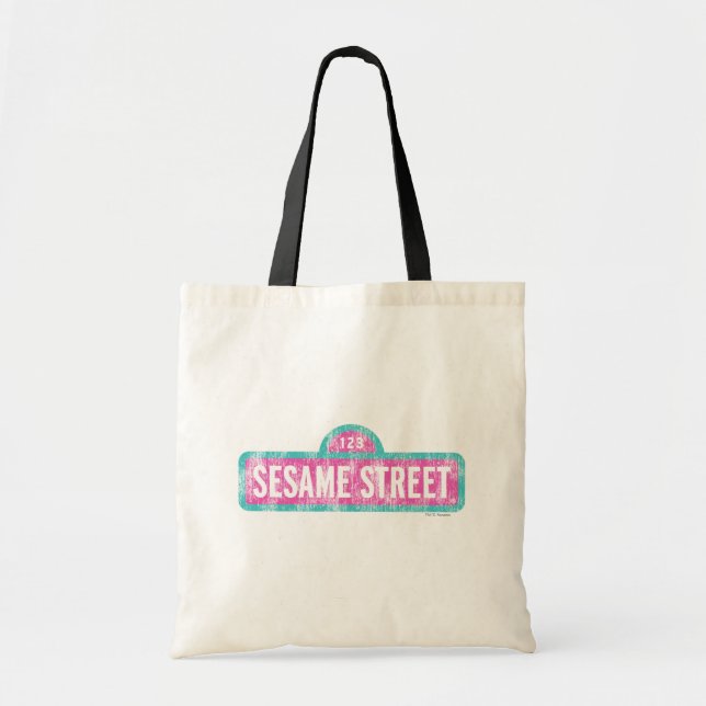 Bolsa Tote Logotipo rosa da Rua Sésamo (Frente)
