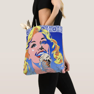 Bolsa Tote Loira Comendo Sorvete Colorido Estilo Pop Art dos 