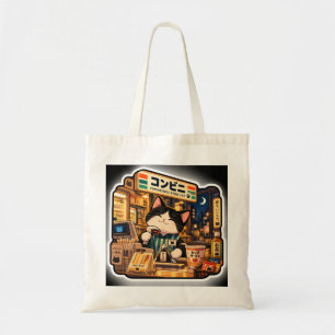 Bolsa Tote Loja de Conveniência Gato Cena Noturna Japonesa Re