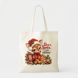 Bolsa Tote Lona Personalizada de Rena de Natal Fofo