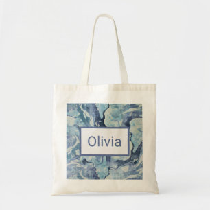 Bolsa Tote Lona Personalizada Mármore Azul e Cinza Aquarela