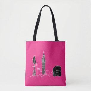 Bolsa Tote London Neon Modern Pop Art Sketch Black