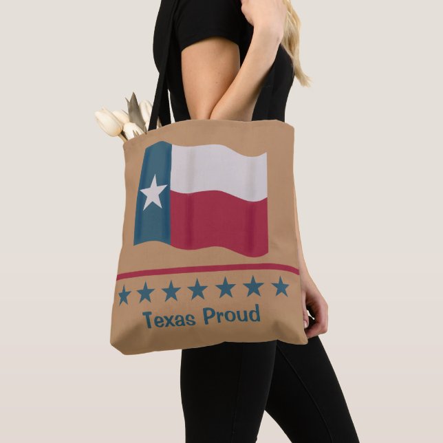 Bolsa Tote Lone Star Flag Texas Palavras Orgulhosas Vermelho  (Close Up)