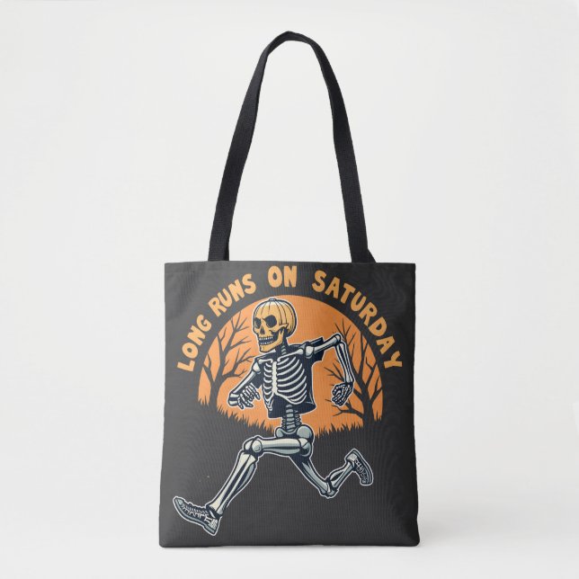 Bolsa Tote Longa Corrida No Sábado, Esqueleto Spooky Correndo (Frente)