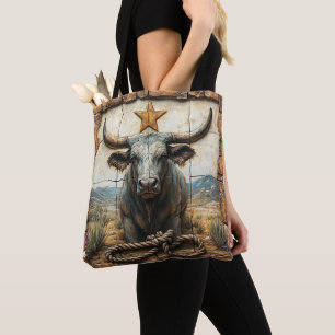 Bolsa Tote Longhorn Bull Rope Dourado Star Desert Mounts
