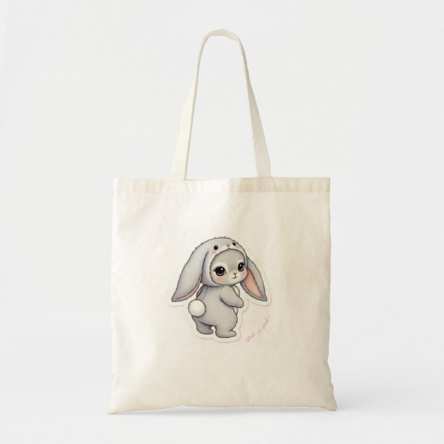 Bolsa Tote Looking Back Bunny - Adorable Fluffy Rabbit Kawaii (Frente)