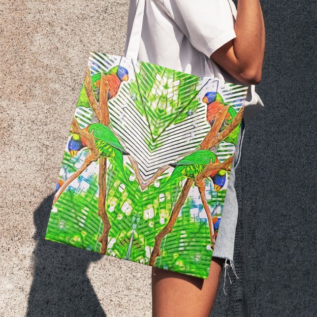 Bolsa Tote Loris Colorido num galho - papagaios - pintura (Criador carregado)