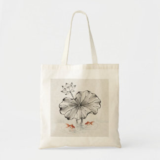 Bolsa Tote Lótus de Tinta Mínima e Peixe Dourado