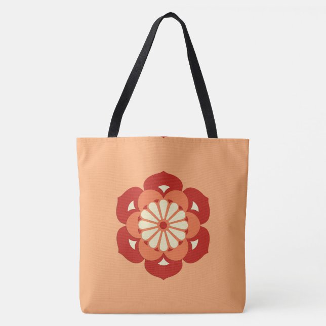 Bolsa Tote Lotus Flower Mandala, Pastel Orange e Mandarin (Frente)