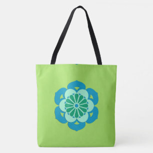 Bolsa Tote Lotus Flower Mandala, Verde limão e Azul Claro