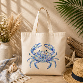 Bolsa Tote Louça de Cerâmica Tema Floral Caranguejo