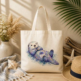 Bolsa Tote Louça Tema Floral Lontra Marinha