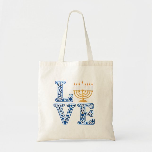 Bolsa Tote Love Hanukkah Jewish Holiday Menorah (Frente)