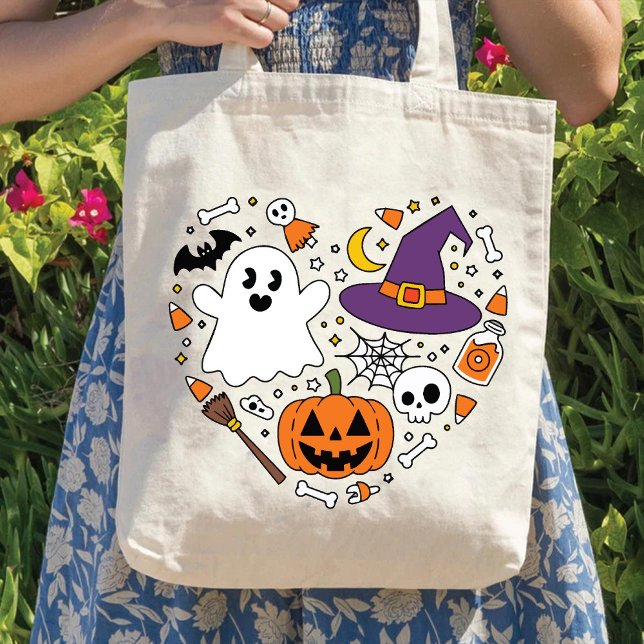 Bolsa Tote Love Heart Shape Spooky Halloween mantém mulheres (Love Heart Shape Spooky Halloween keepsakes women Tote Bag)